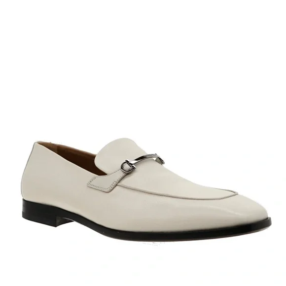 Salvatore Ferragamo Fedro Loafers White Leather Size 12 US New
